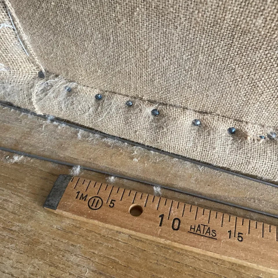 Toile de jute clouée de semences sur un cadre bois, règle graduée posée dessous